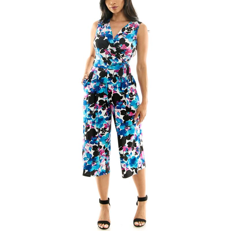 ニナレオナルド レディース トップス ワンピース プリント ジャンプスーツ Women's Nina Leonard Print Surplice Wide-Leg Jumpsuit Black Multi ブラック