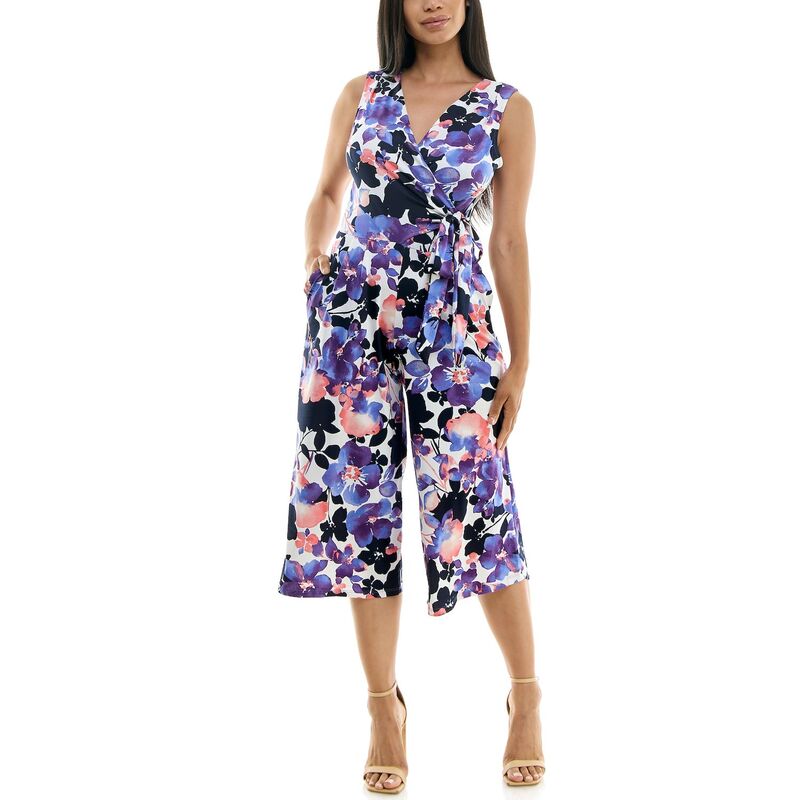 ニナレオナルド レディース トップス ワンピース プリント ジャンプスーツ Women's Nina Leonard Print Surplice Wide-Leg Jumpsuit Navy Multi ネイビー