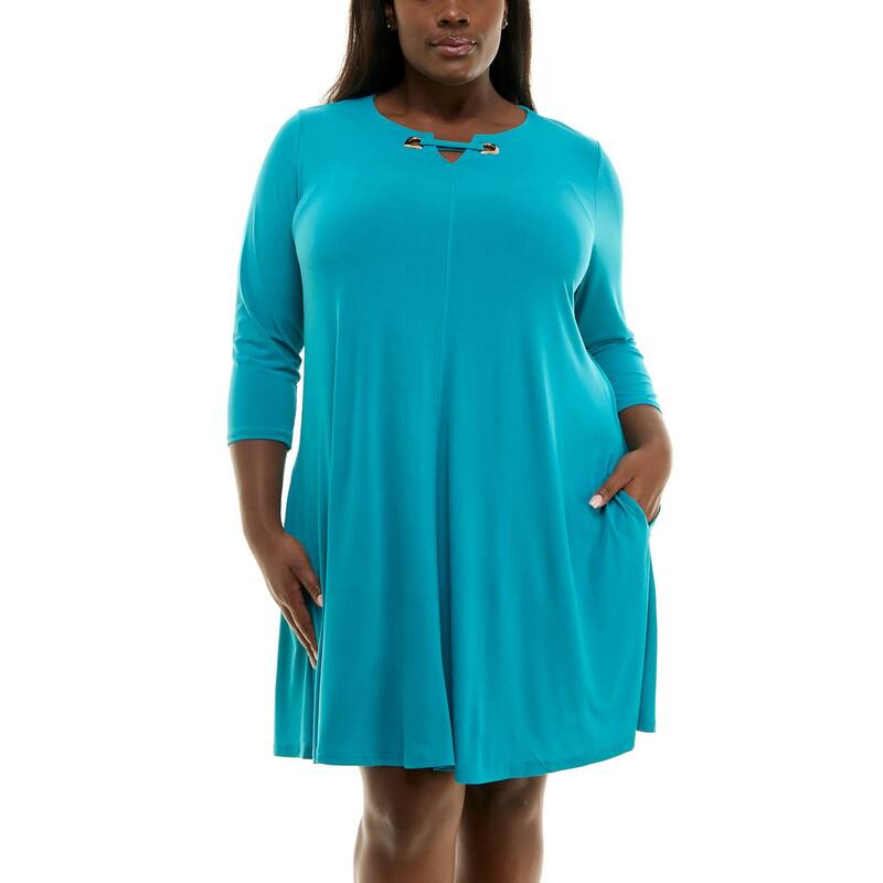 ニナレオナルド レディース トップス ワンピース プラスサイズ Plusize Nina Leonard Grommet Notchneck Dress Pacific Gold ゴールド