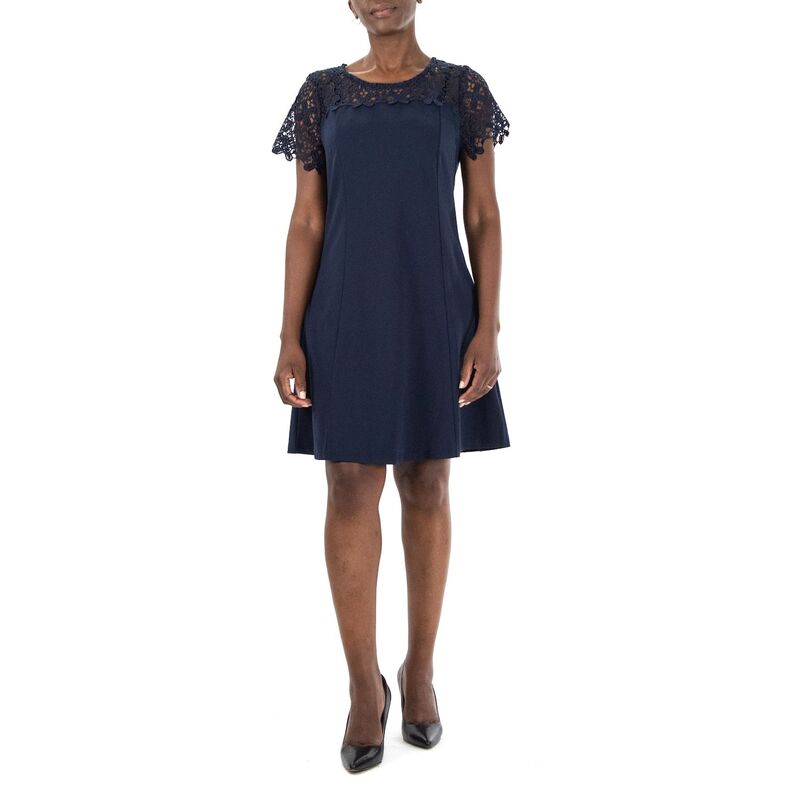ニナレオナルド レディース トップス ワンピース A ライン キャップ レース Women's Nina Leonard Lace-Yoke Cap Sleeve A-Line Dress Navy ネイビー
