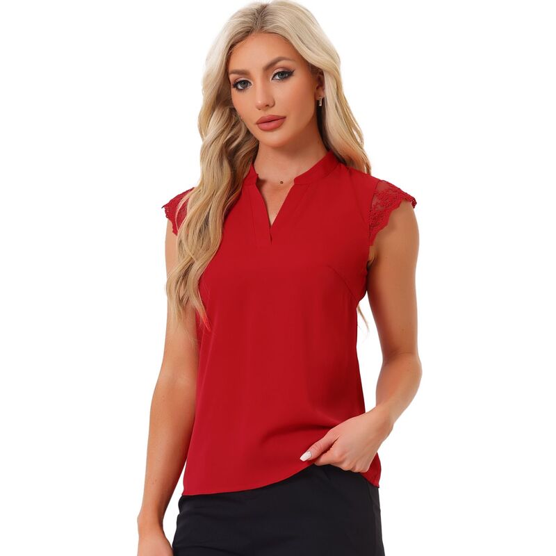 アレグラ ケー レディース トップス シャツ Vネック ノースリーブラウス ALLEGRA K Women's Work Office V Neck Sleeveless Basic Blouse Top Bright Red レッド