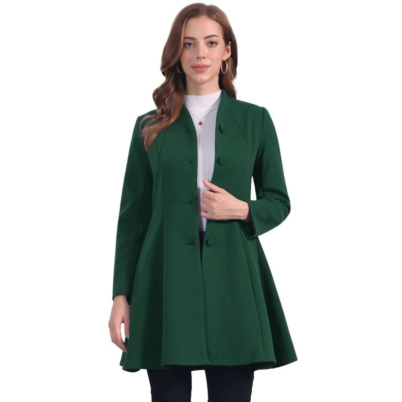 アレグラ ケー レディース アウター ジャケット・ブルゾン A ライン コート ALLEGRA K Women Winter A-Line Long Sleeve Single Breasted Peplum Hem Long Coat Dark Green グリーン