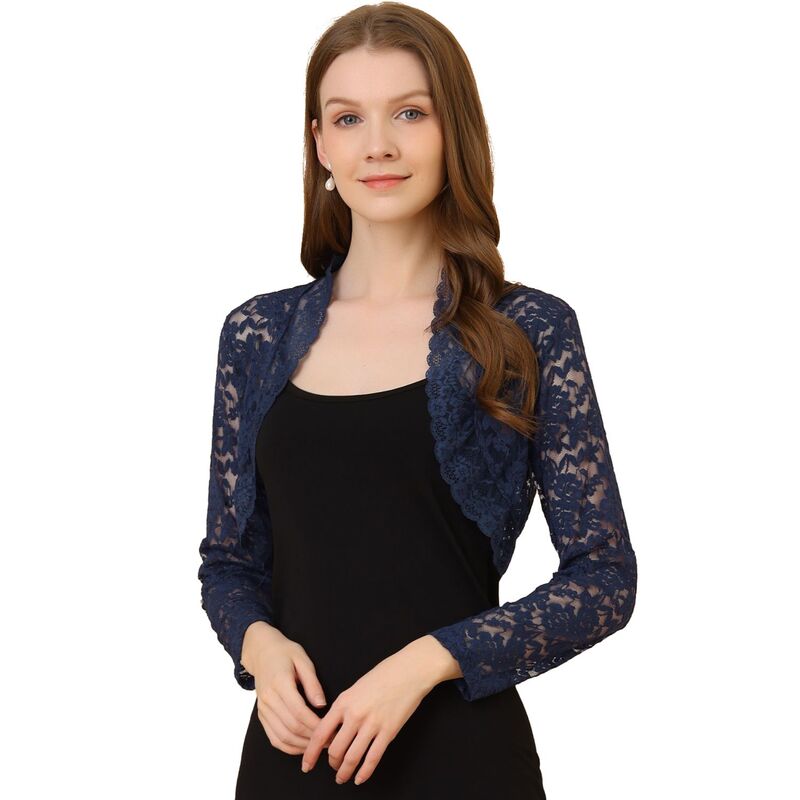 アレグラ ケー レディース アウター ニット・セーター シアー カーディガン レース ALLEGRA K Women's Lace Bolero Shrugsheer Long Sleeve Open Front Crop Cardigan Dark Blue ブルー 8,840円