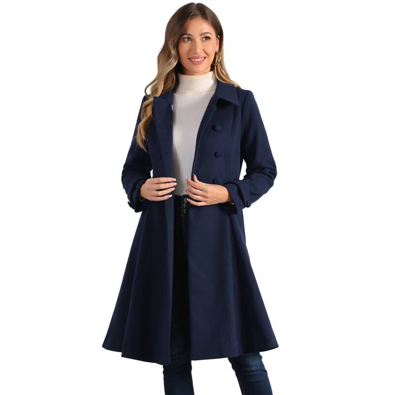 アレグラ ケー レディース アウター 上衣・上衣 ヴィンテージ A 伝達ルート 厚地の外套 ALLEGRA K Women\u0027s Vintage Winter Coat a Line Overcoat Double Breasted Peacoat Dark Blue 青み