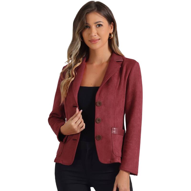 アレグラ ケー レディース アウター ジャケット・ブルゾン ボタンダウン スエード ダウン ブレザー ALLEGRA K Women's Faux Suede Lapel Collar Button Down Long Sleeve Blazereddish Brown ブラウン｜ReVida 店