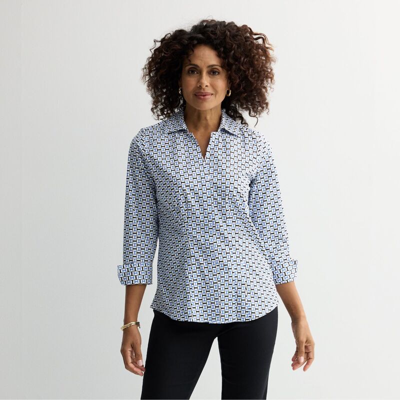 クロフト＆バロー レディース トップス プルオーバー プチ Petite Croft \u0026 Barrow Tailored Shirt Blue Square Hearts 青み