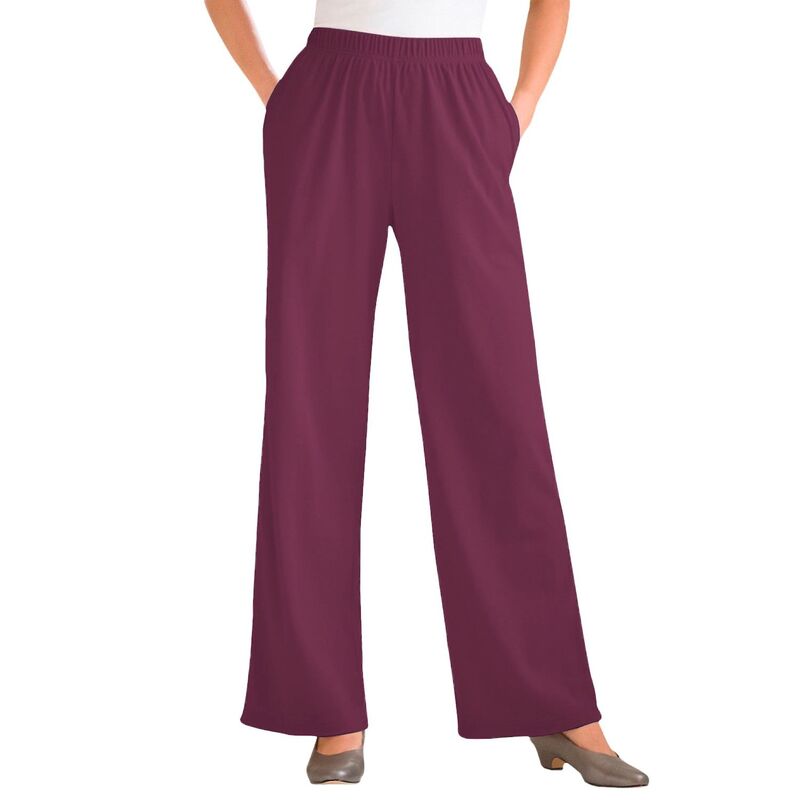 ウーマン ウィズイン レディース ボトムス カジュアルパンツ プラスサイズ ニット Woman Within Plusize 7-Day Knit Wide-Leg Pull-On Pants Deep Claret