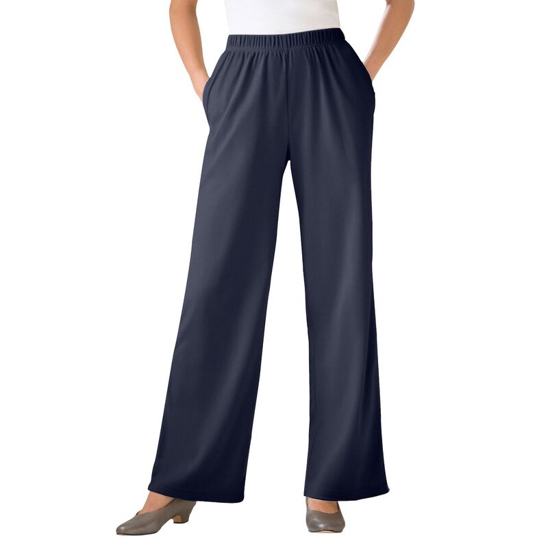 ウーマン ウィズイン レディース ボトムス カジュアルパンツ プラスサイズ ニット Woman Within Plusize 7-Day Knit Wide-Leg Pull-On Pants Navy ネイビー