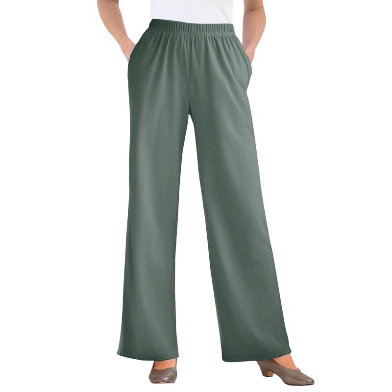 ウーマン ウィズイン レディース ボトムス カジュアルパンツ プラスサイズ ニット Woman Within Plusize 7-Day Knit Wide-Leg Pull-On Pants Pine