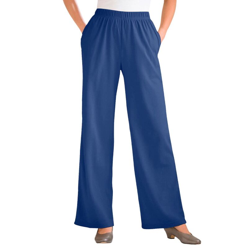 ウーマン ウィズイン レディース ボトムス カジュアルパンツ プラスサイズ ニット Woman Within Plusize 7-Day Knit Wide-Leg Pull-On Pants Royal Navy ネイビー