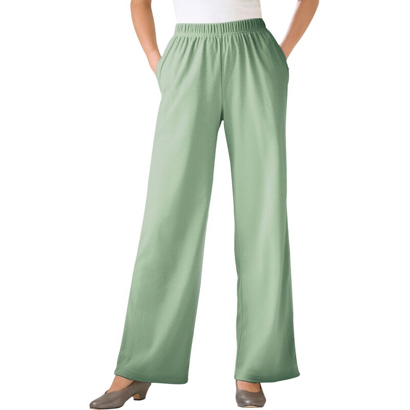 ウーマン ウィズイン レディース ボトムス カジュアルパンツ プラスサイズ ニット Woman Within Plusize 7-Day Knit Wide-Leg Pull-On Pantsage セージ