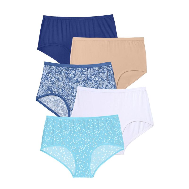 コンフォート チョイス レディース アンダーウェア パンツ プラスサイズ コットン Comfort Choice Plusize Full Coverage Stretch Cotton Brief 5-Pack Birds Pack