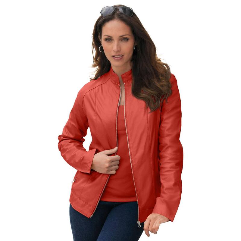 ジェシカロンドン レディース アウター ジャケット・ブルゾン プラスサイズ レザー Jessica London Women's Plusize Zip Front Leather Jacket Burnt Red レッド｜ReVida 店