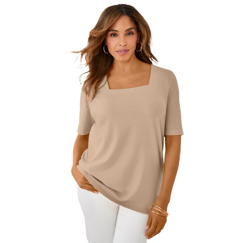 ジェシカ英国の首都 レディース トップス プルオーバー つけ加える大きさ 綿織物 Jessica London Women\u0027s Plusize Stretch Cotton Square Neck Tee New Khaki カーキ