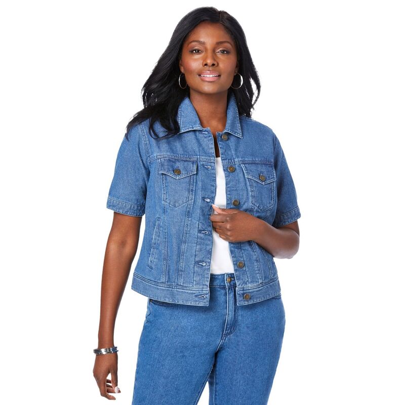 ジェシカ英国の首都 レディース アウター 上衣・上衣 つけ加える大きさ ジーンズ Jessica London Women\u0027s Plusize Short Sleeve Denim Jacket Medium Stonewash ジーンズ