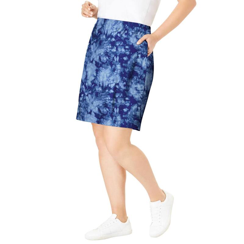 ウーマン ウィズイン レディース ボトムスカート プラスサイズ コットン Woman Within Plusize Stretch Cotton Skort Blue Tie Dye ブルー