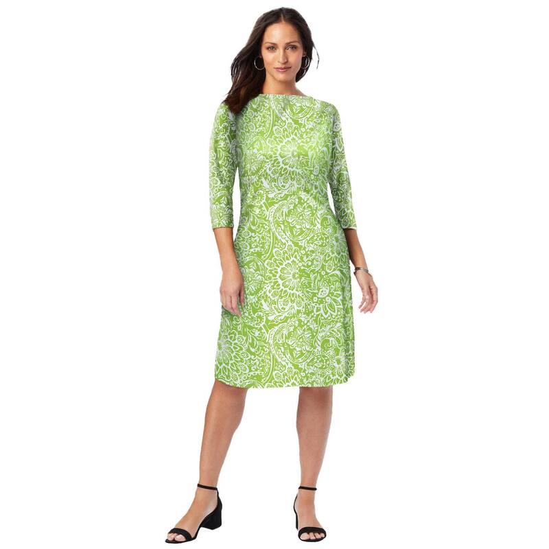ジェシカロンドン レディース トップス ワンピース プラスサイズ コットン Jessica London Women's Plusize Stretch Cotton Boatneck Shift Dress Lime Scroll Medallion ライム|ReVida 店