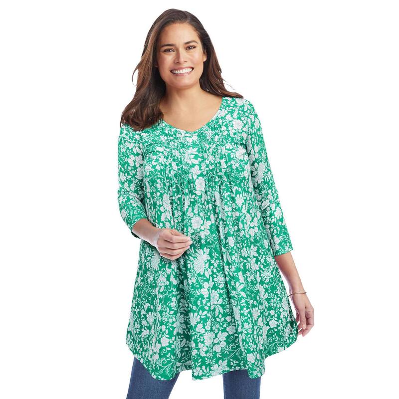 成人女性 ウィズはたご屋 レディース トップス プルオーバー Vのど首 足し加える大きさ Woman Within Plusize V-Neck Pintucked Tunic Tropical Emerald エメラルド