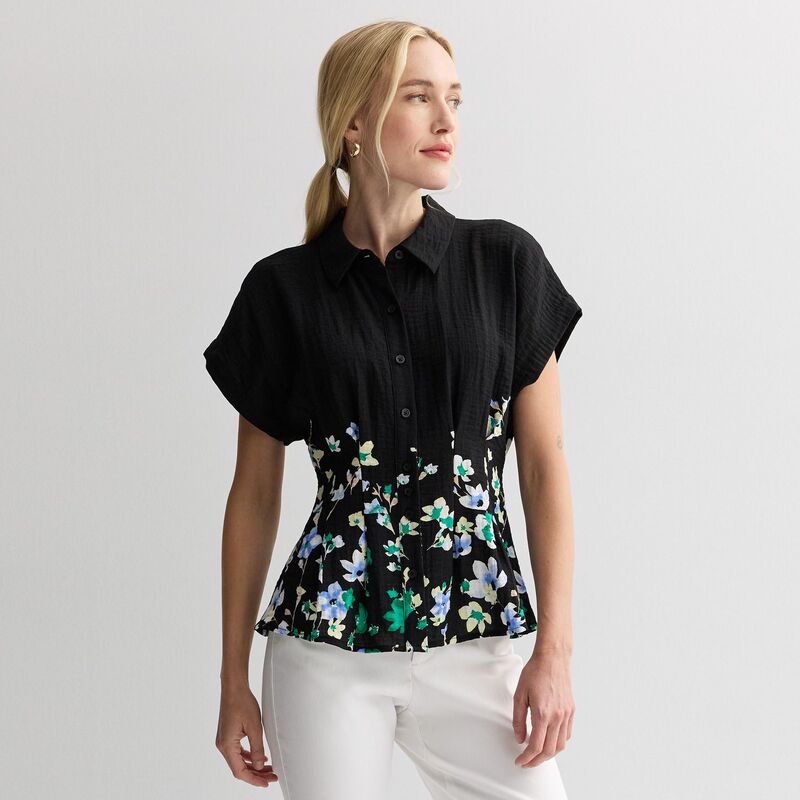 ナインウェスト レディース トップス シャツ Women's Nine West Fit and Flare Button Up Shirt Black Tessa Flora ブラック