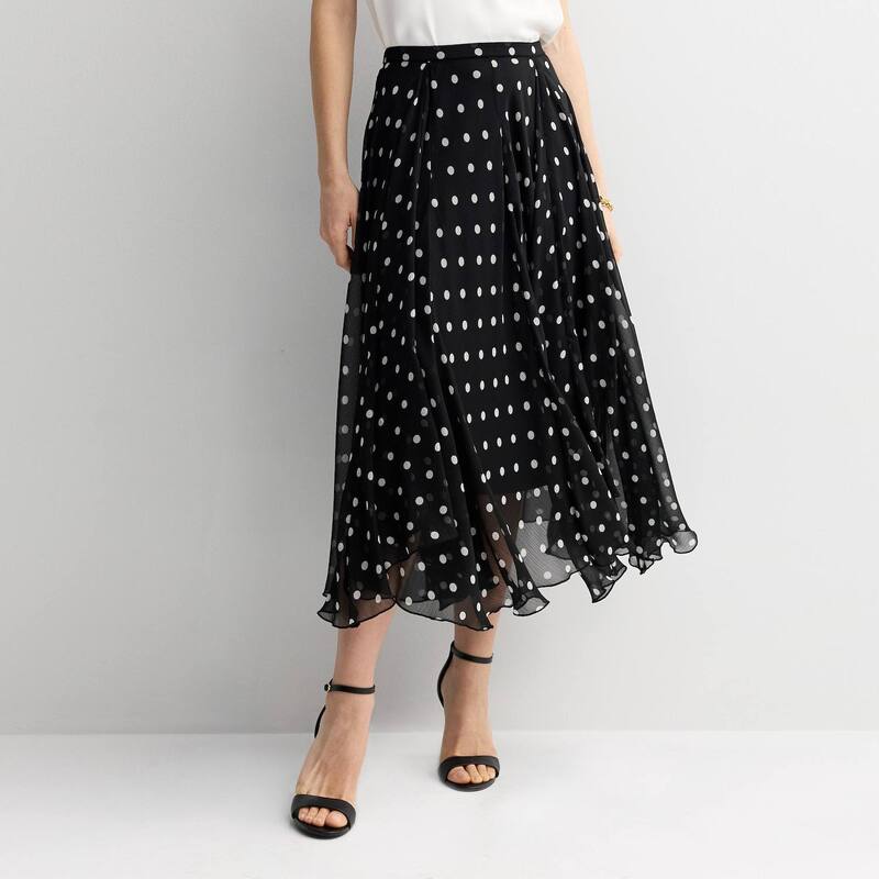 ナインウェスト レディース ボトムスカート A ライン Women's Nine West Woven A-Line Handkerchief Godet Skirt Black Dana Dots ブラック