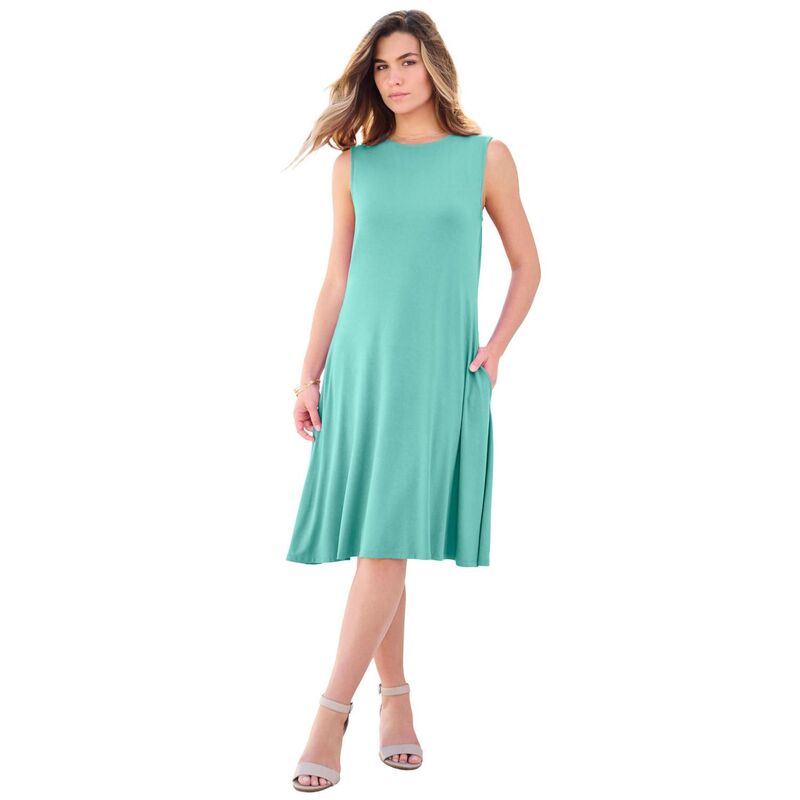 ロアマンズ レディース トップス ワンピース プラスサイズ ニット Roaman's Women's Plusize Stretch Knitwo-Pocket Swing Tank Dress Island Aqua アクア