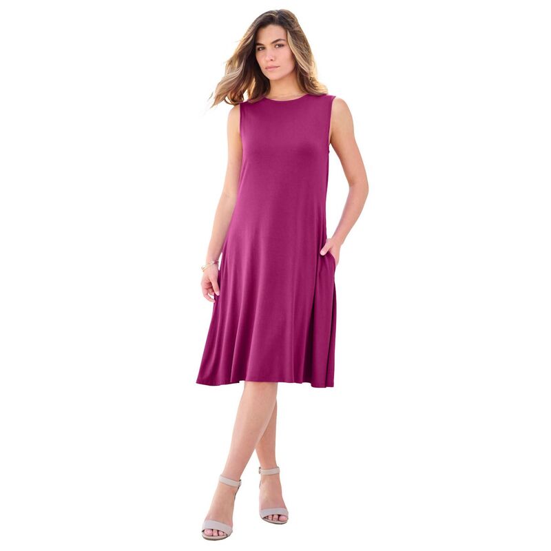 ロアマンズ レディース トップス ワンピース プラスサイズ ニット Roaman's Women's Plusize Stretch Knitwo-Pocket Swing Tank Dress Raspberry
