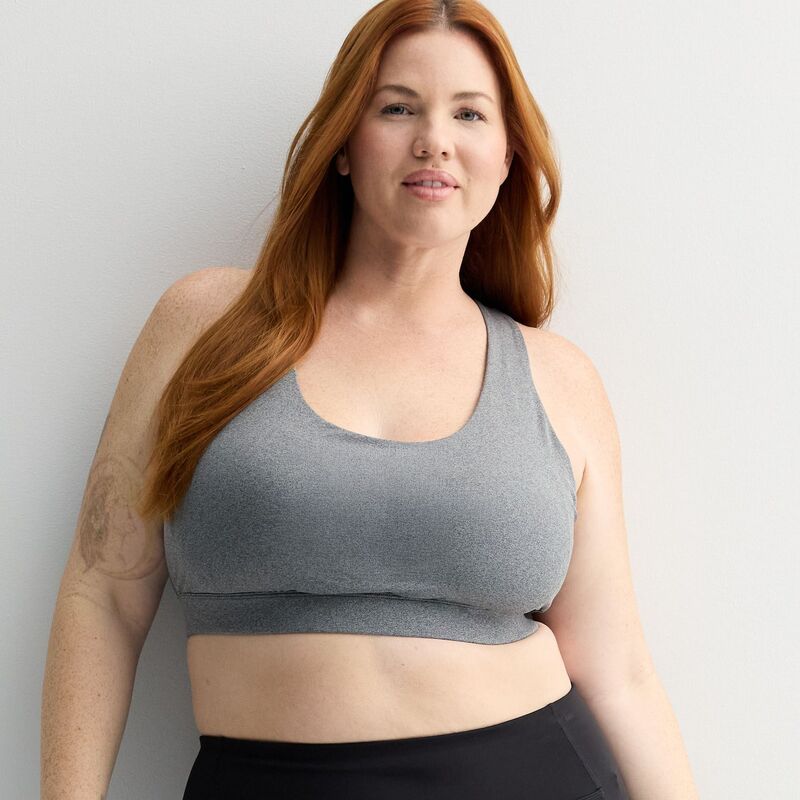 Tek Gear レディース アンダー御召しもの ブラ つけ加える大きさ Plusize Tek Gear Ultrastretch Medium Support Scoopneck Sports Bra Charcoal Texture 濃灰色