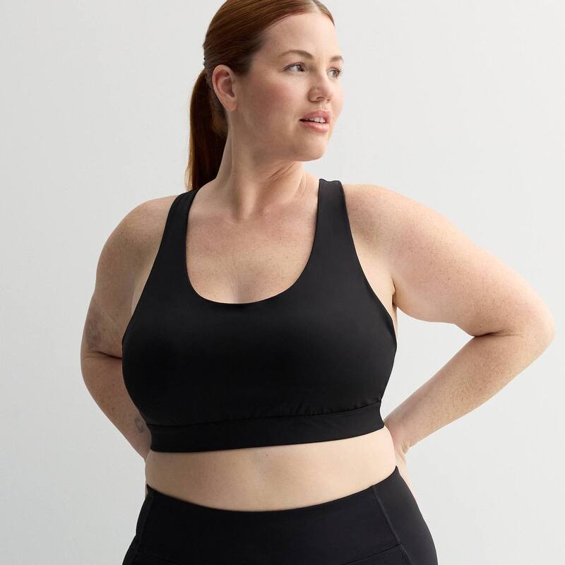 Tek Gear レディース アンダー御召しもの ブラ つけ加える大きさ Plusize Tek Gear Ultrastretch Medium Support Scoopneck Sports Bra Mineral Black 黒いこと