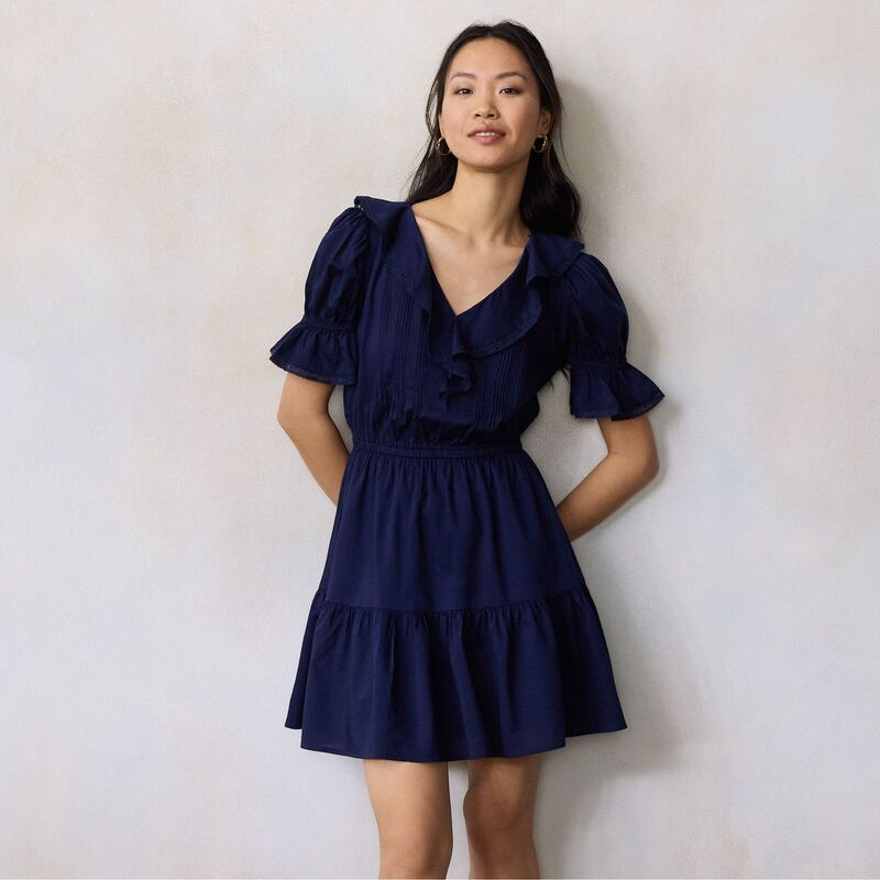 LC Lauren Conrad レディース トップス ワンピース フリル ミニ Women LC Lauren Conrad Ruffle Front Pintuck Mini Dress Navy Water ネイビー