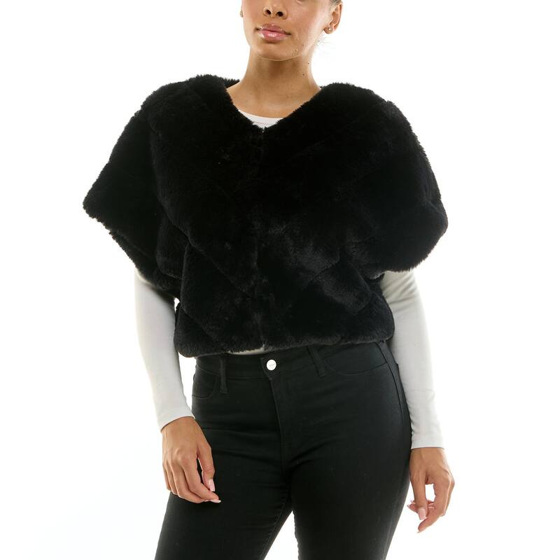 ニナレオナルド レディース アウター ニット・セーター キャップ Women's Nina Leonard Faux Fur Wide Stripe Caplet Black ブラック