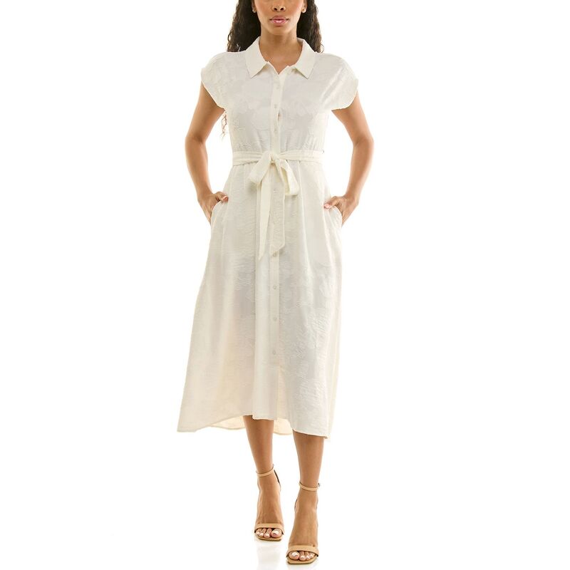 ニナレオナルド レディース トップス ワンピース キャップ Women's Nina Leonard Button Collar Cap Sleeve Dress Ivory アイボリー