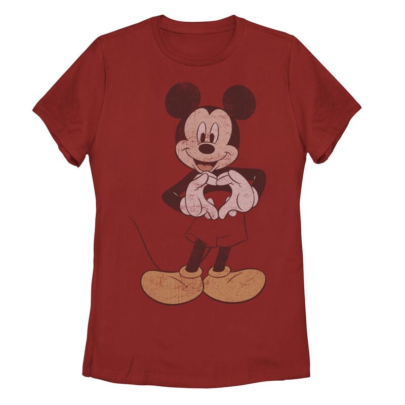 ディズニー レディース トップス Tシャツ グラフィック Disney's Mickey Mouse & Friends Juniors' Heart Hands Graphic Tee Red レッド｜ReVida 店
