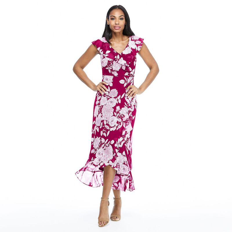 ロンドンタイムス レディース トップス ワンピース フリル マキシ Women's London Times Ruffled Maxi Dress Cherry White ホワイト