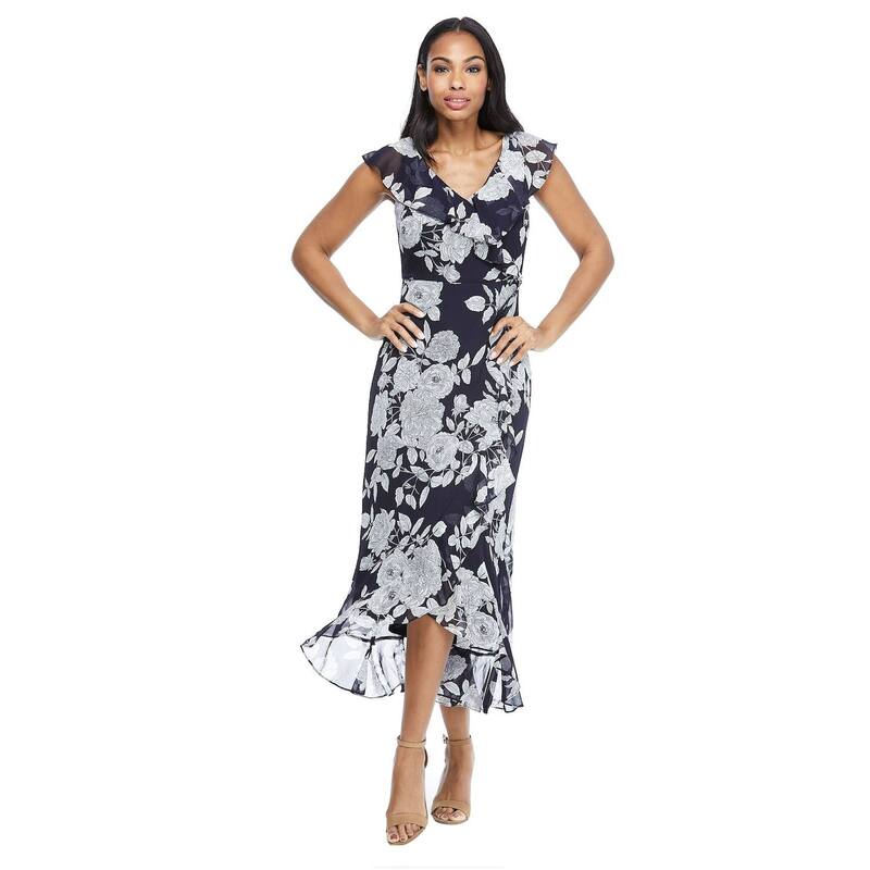 ロンドンタイムス レディース トップス ワンピース フリル マキシ Women's London Times Ruffled Maxi Dress Navy White ホワイト 16,110円