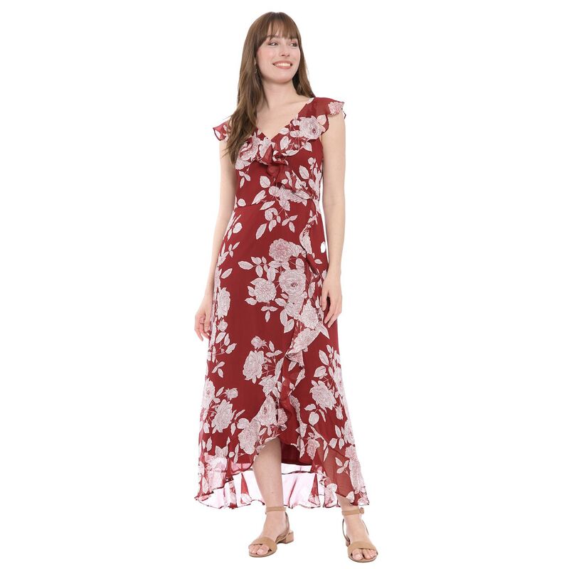 ロンドンタイムス レディース トップス ワンピース フリル マキシ Women's London Times Ruffled Maxi Dress Wine White ホワイト