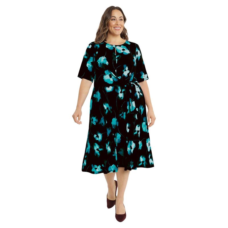 ロンドンタイムス レディース トップス ワンピース プラスサイズ ミディ Plusize London Times Keyholelbow Sleeve Midi Dress Black Teal ブラック 21,885円