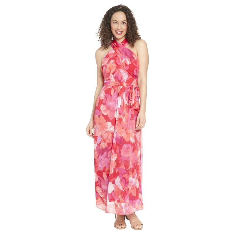 ロンドンタイムス レディース トップス ワンピース フラワー柄 マキシ フラワー ホルター Women's London Times Floral Wrap Halter Maxi Dress Pink Multi ピンク