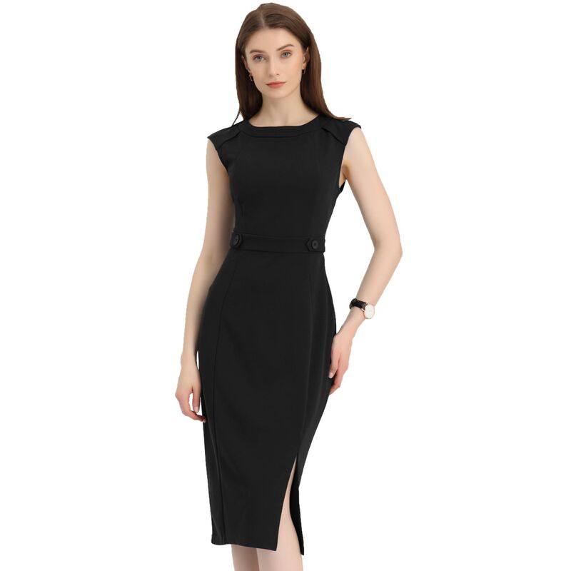 アレグラ ケー レディース トップス ワンピースリムフィット ノースリーブ ALLEGRA K Sheath Dress for Women'sleeveless Round Neck Slim Fit Split Work Bodycon Pencil Dresses Black ブラック｜ReVida 店