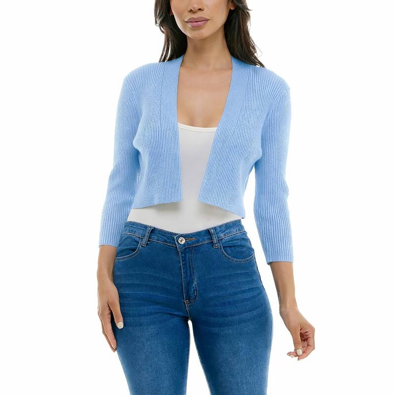 ニナレオナルド レディース アウター ニット・セーター リブ Women's Nina Leonard Three-Quarter Sleeve Ribbedge Bolero Light Blue ブルー
