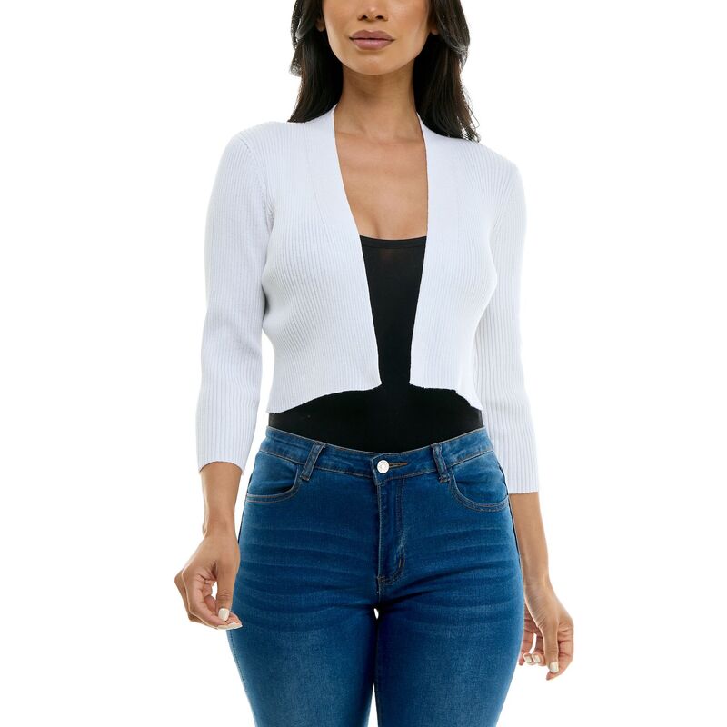 ニナレオナルド レディース アウター ニット・セーター リブ Women's Nina Leonard Three-Quarter Sleeve Ribbedge Bolero White ホワイト|ReVida 店