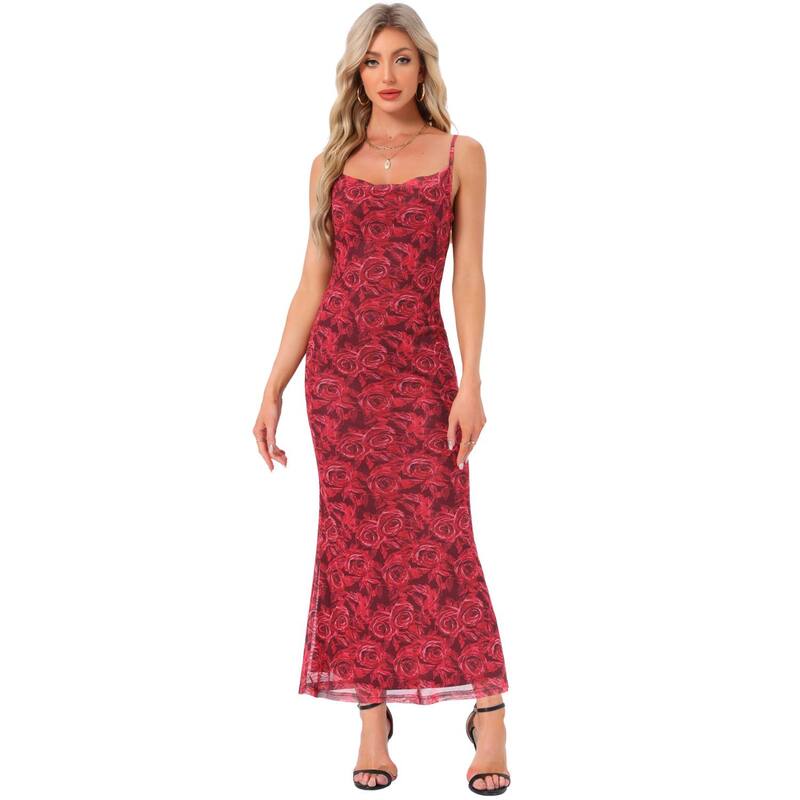 アレグラ ケー レディース トップス ワンピース フラワー柄 メッシュ ノースリーブ マキシ フラワー ALLEGRA K Women's Mesh Floral Sleeveless Bodycon Cocktail Maxi Dress Red レッド|ReVida 店