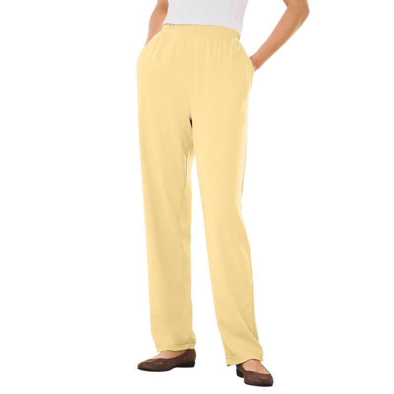 ウーマン ウィズイン レディース ボトムス カジュアルパンツ プラスサイズ プチ ニット Woman Within Plusize Petite 7-Day Straight-Leg Elastic-Waistretchy Knit Pant Banana