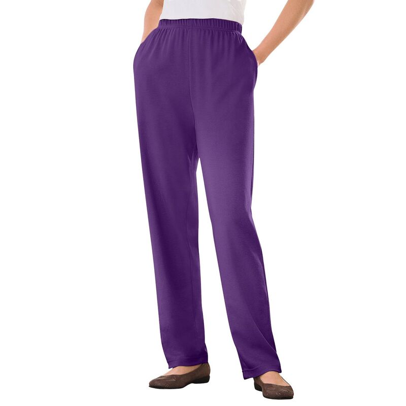ウーマン ウィズイン レディース ボトムス カジュアルパンツ プラスサイズ プチ ニット Woman Within Plusize Petite 7-Day Straight-Leg Elastic-Waistretchy Knit Pant Radiant Purple パープル
