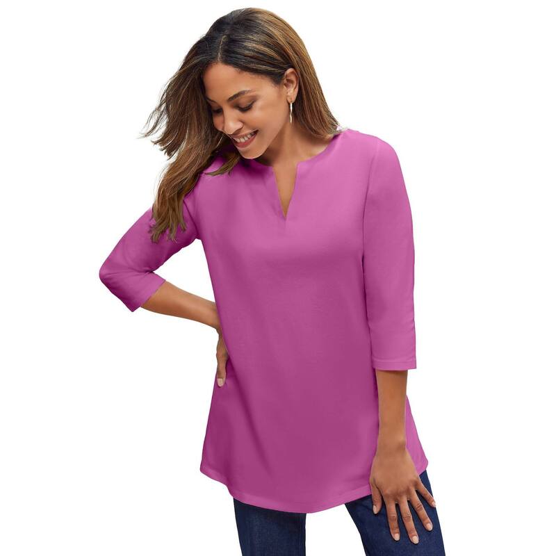 ジェシカロンドン レディース トップス Tシャツ プラスサイズ コットン Jessica London Women's Plusize Stretch Cottonotch Neck Tunic Deep Orchid