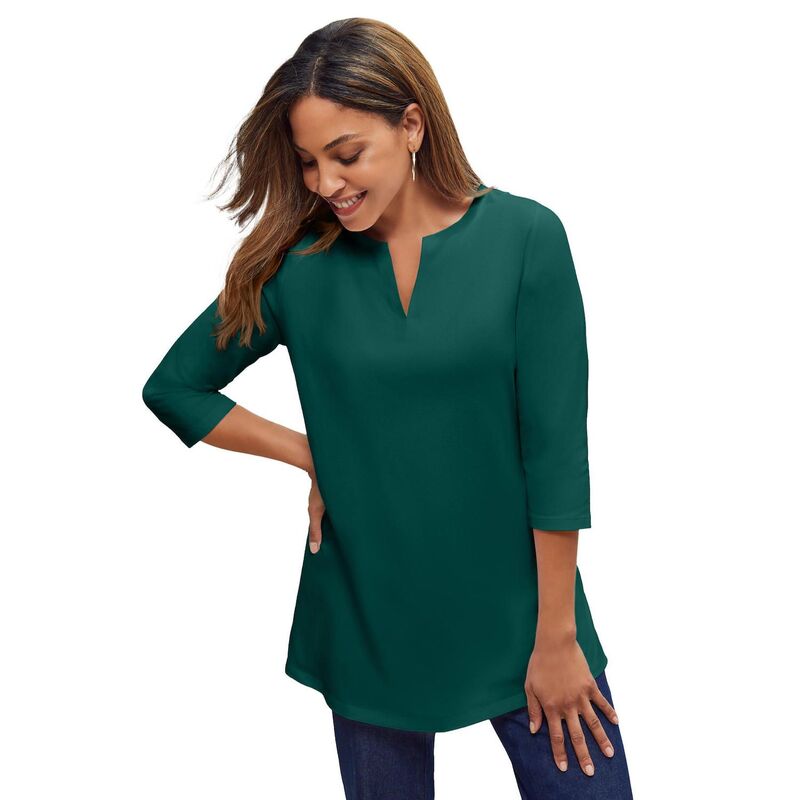 ジェシカ英国の首都 レディース トップス ティーシャツ つけ加える大いさ 綿織物 Jessica London Women\u0027s Plusize Stretch Cottonotch Neck Tunic Emerald Green 緑であること Tシャツ・カットソー-レディースファッション-トップス