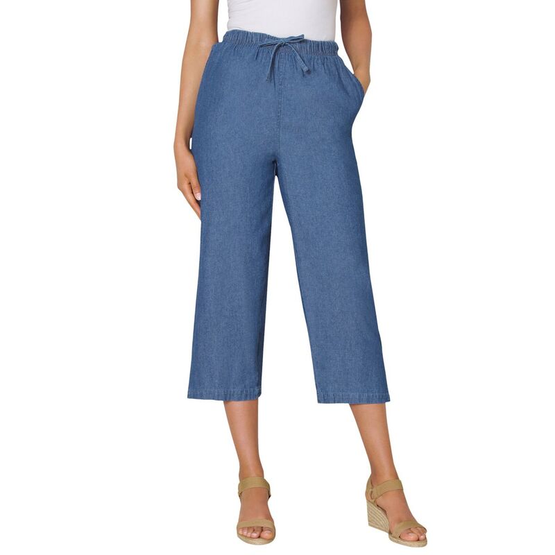 ウーマン ウィズイン レディース ボトムス カジュアルパンツ プラスサイズ プチ デニム キャップ Woman Within Plusize Petite Drawstring Denim Capri Stonewash デニム｜ReVida 店 9,865円