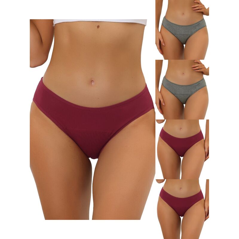 アレグラ ケー レディース アンダーウェア パンツ プラスサイズ ALLEGRA K 5 Packs Women's Underwear Mid-waisted Hipster Panties Available In Plusize Gray Burgundy グレー