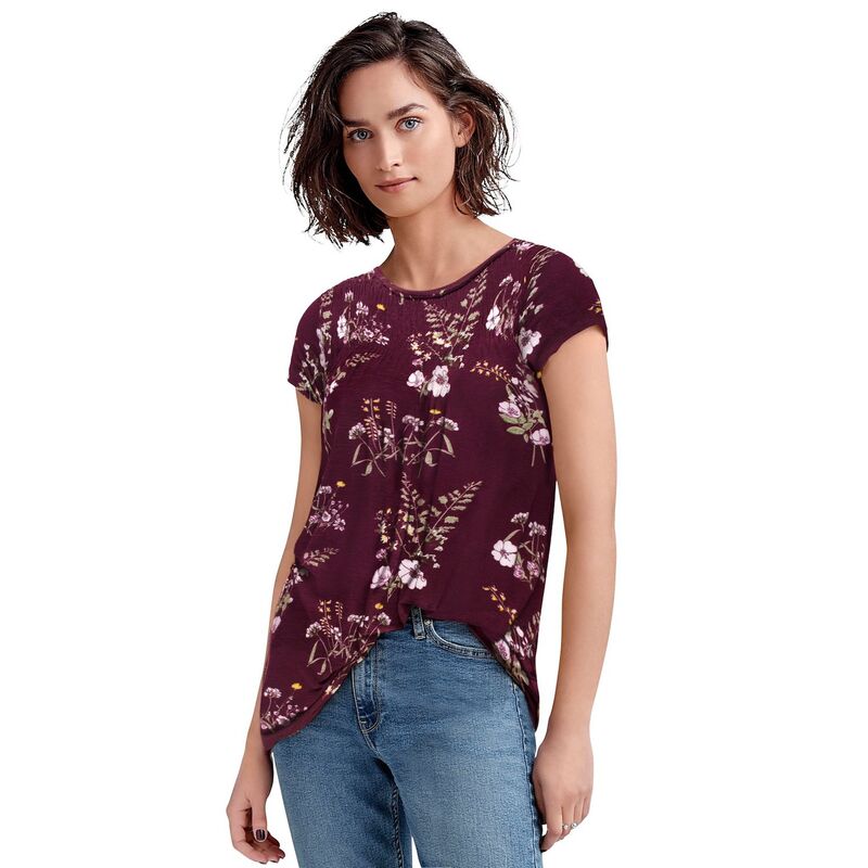 Ellos レディース トップス プルオーバー 足し加える大きさ シャーリング ellos Plusize Smocked Tunic Midnight Berry Floral