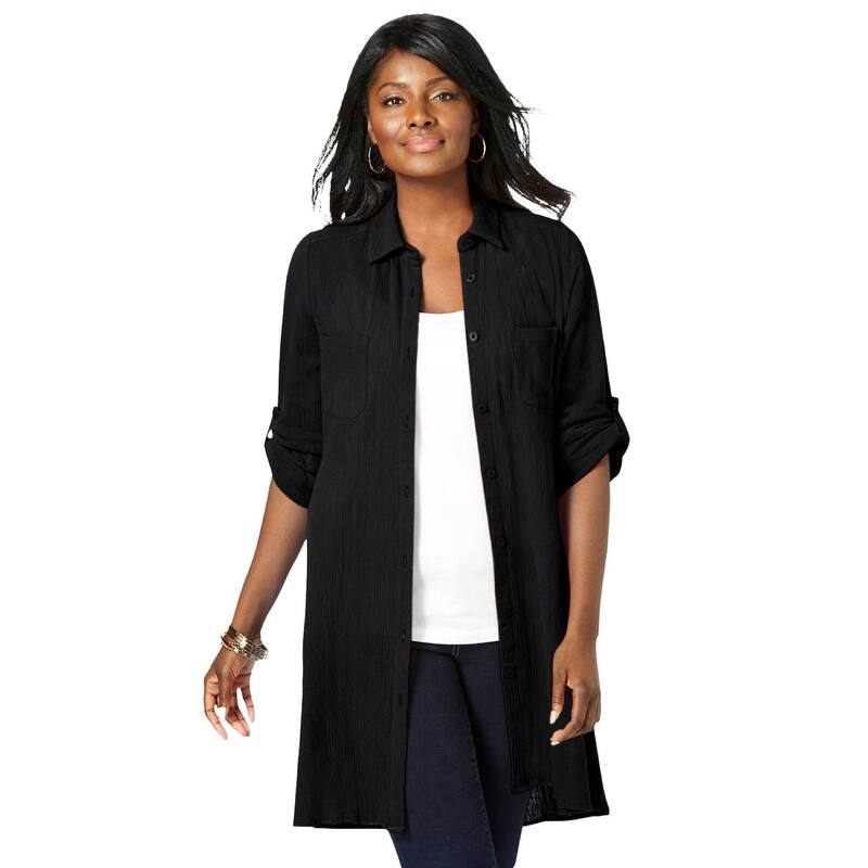 ジェシカ英国の首都 レディース トップス プルオーバー つけ加える大きさ Jessica London Women\u0027s Plusize Gauze Mega Tunic Black 黒いこと