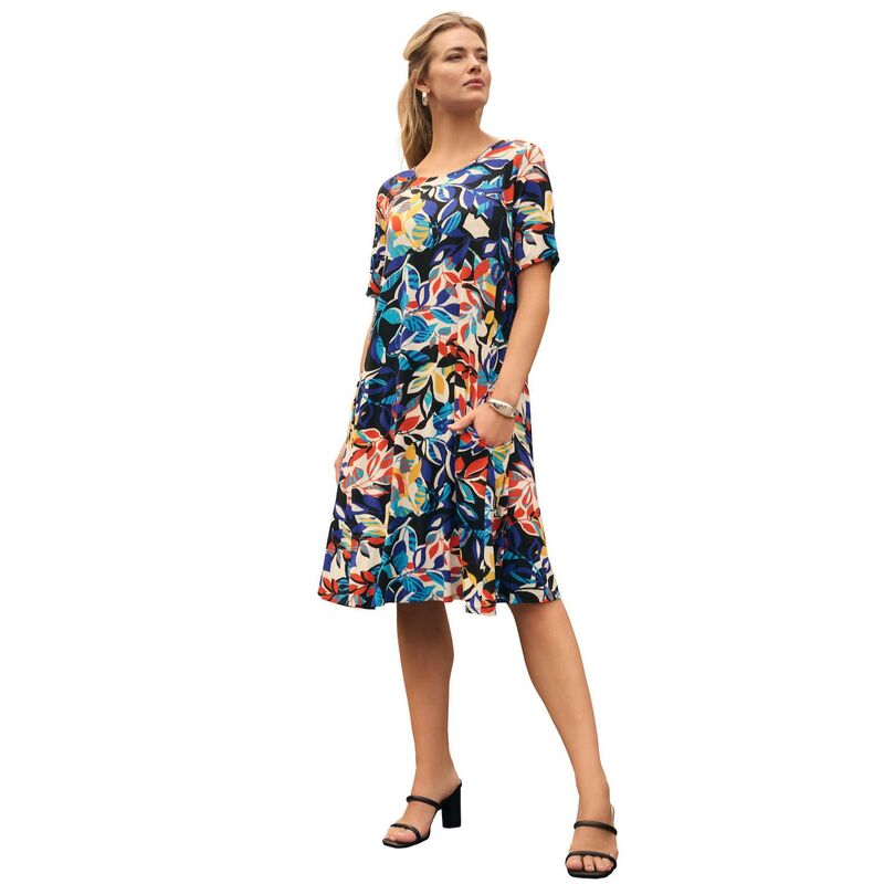 ジェシカロンドン レディース トップス ワンピース A ライン プラスサイズ ニット Jessica London Women's Plusize Stretch Knit A-Line Dress Multi Graphic Leaves マルチカラー